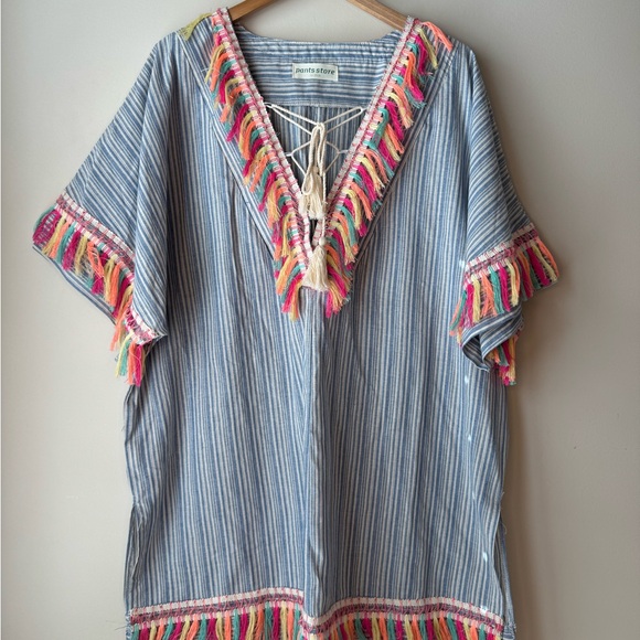 Pants Store Other - Boutique Women’s Swim cover up dress Vibrant Fringe Striped Tunic SZ 3X